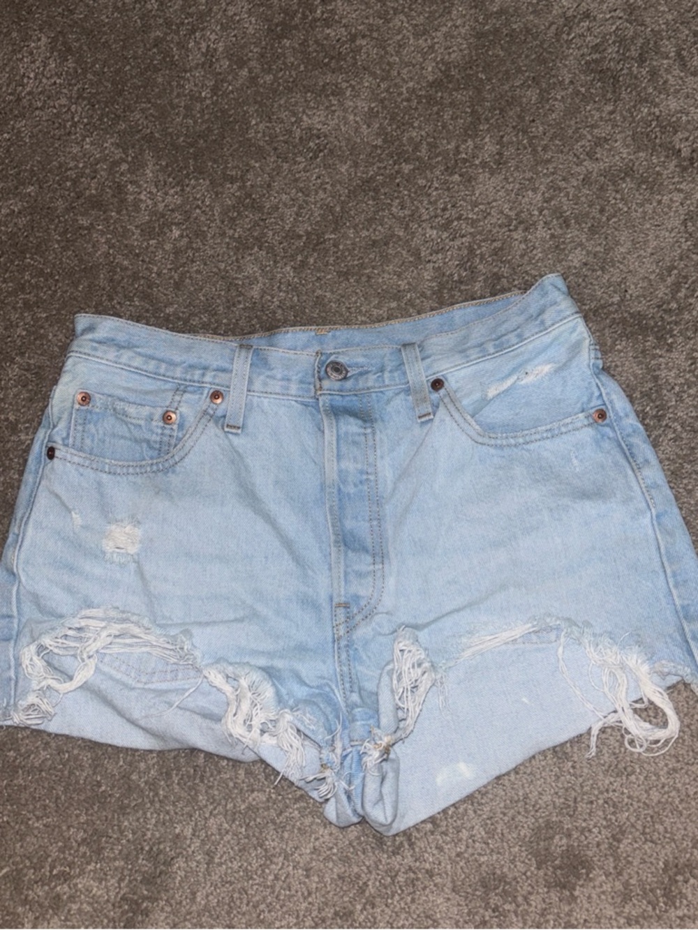Levi's Light Blue Distressed High-Rise Jean Shorts